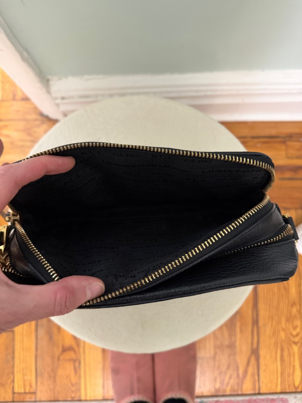 Ralph Lauren Leopard-Print Crossbody with Black Trim and Gold Hardware - Picture 5 of 9